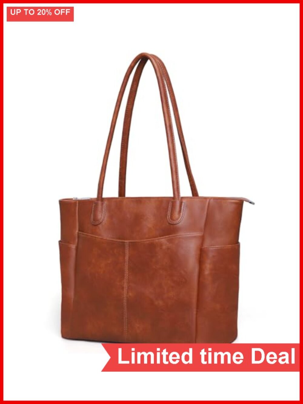 Large Vegan Leather Tote Bag for Women Work Zipper 23L Purse Shoulder Bag